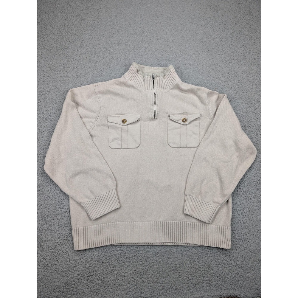 Dockers Sweater Womens 2XL‎ Beige Quarter Zip Mock Neck Fleece Lined Pullover